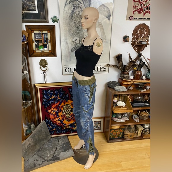 Y2K Denim Cargos with Green Trim - Picture 13 of 16